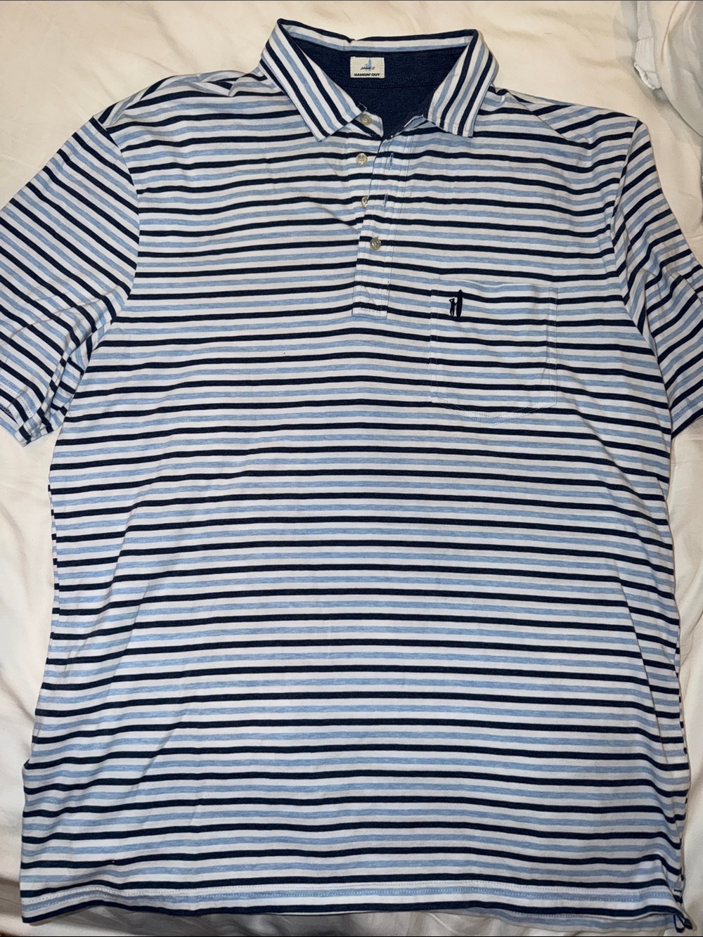 johnnie-O Navy, Light Blue and White Striped Short-Sleeve Polo